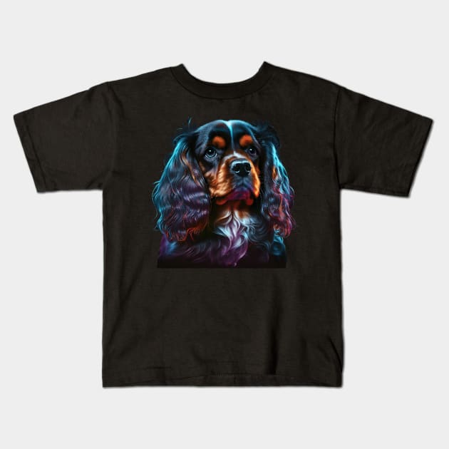 Neon Cavalier King Charles Spaniel Kids T-Shirt by Sygluv